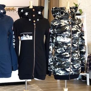 Rebel yell camo cowl neck zip up hoodie